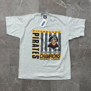 90s Vintage Pittsburgh Pirates Graphic Tee Mens XL Dead Stock 1991 NL Champions